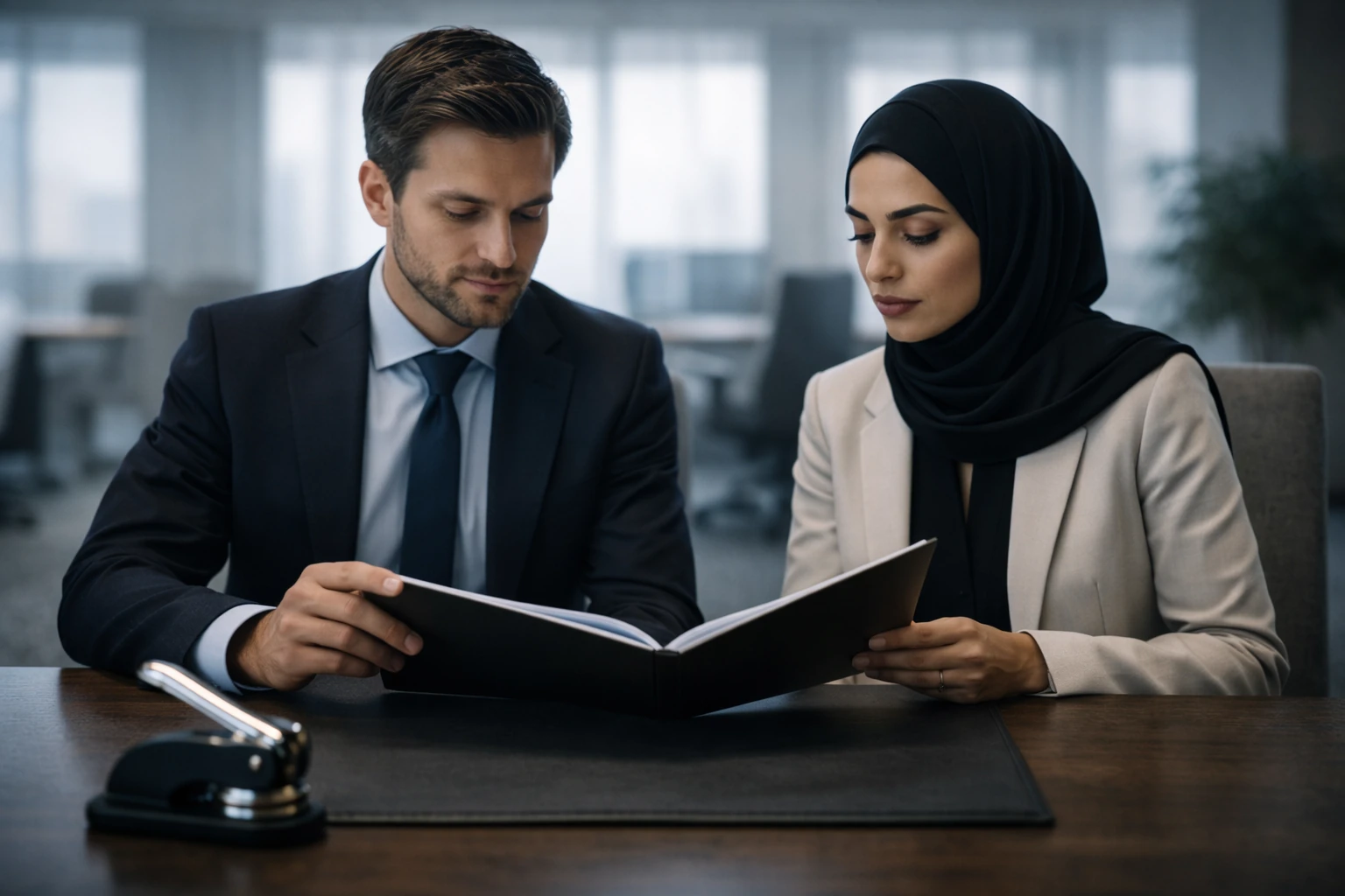 UAE notary public or legal coordinator assisting a client with affidavits, POA, or certified document execution in Dubai. Elan Business Solution.